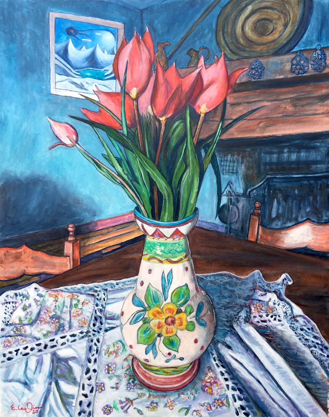 Interno con fiori, cm 40x50.