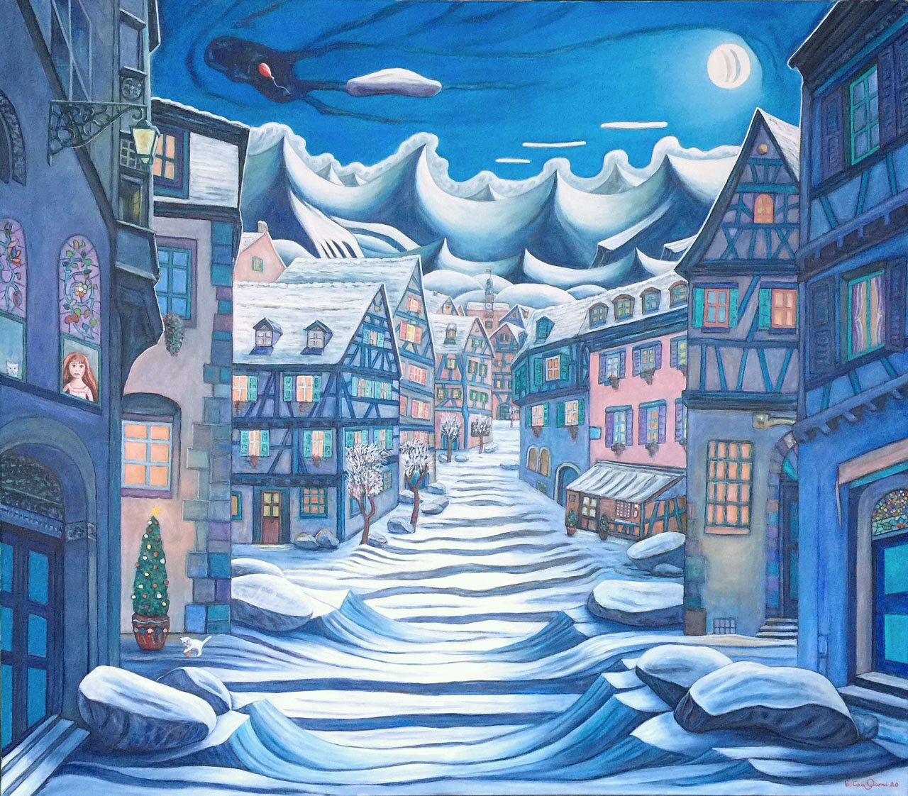 Natale nel villaggio, cm 80x70.