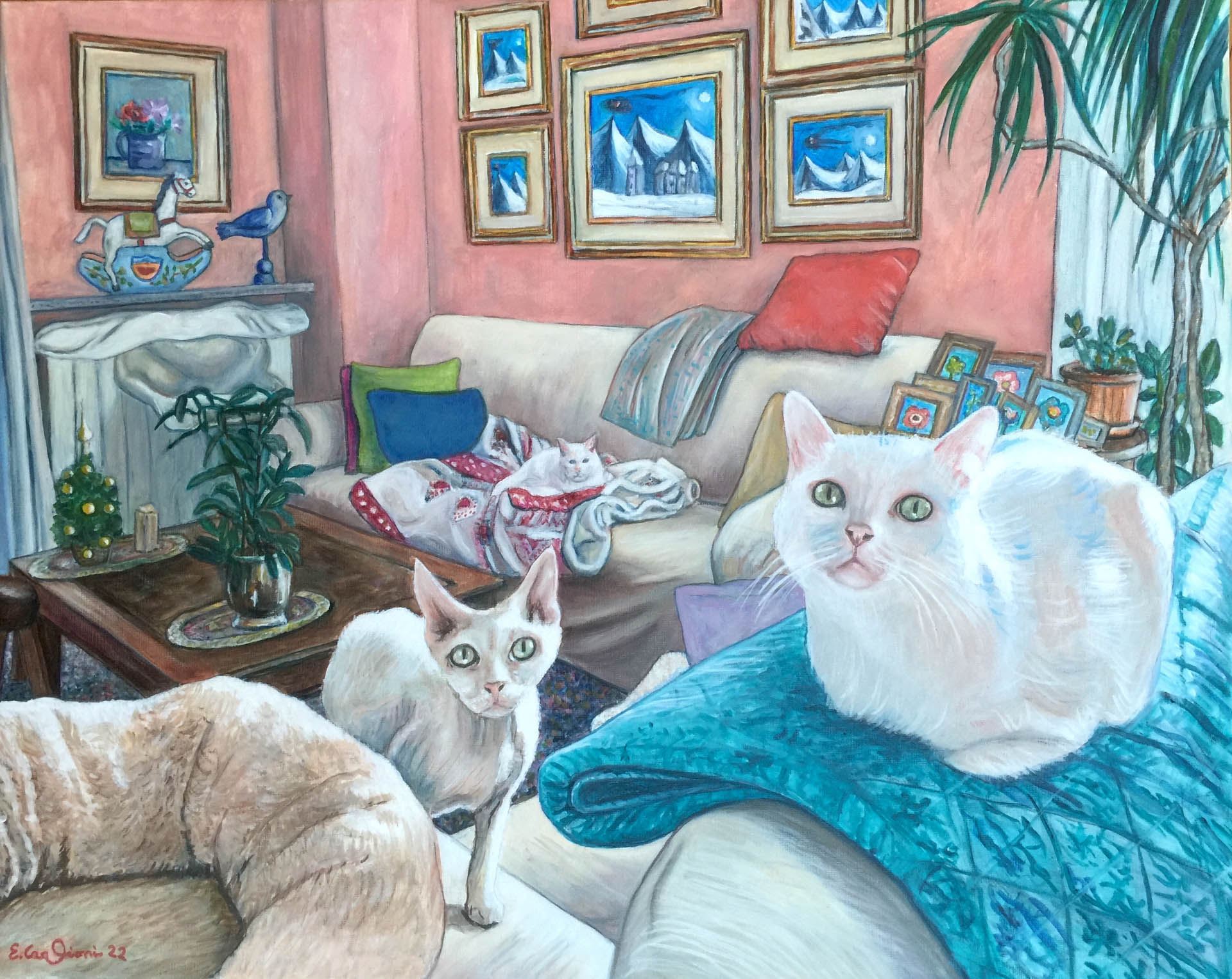 Gatti in inverno, cm 50x40.